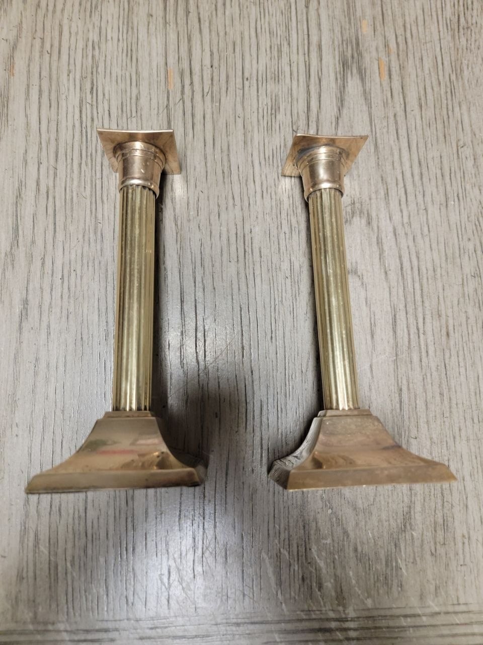 Pair of 7 1/4″ Inch Brass Roman Corinthian Column Candlestick Holders