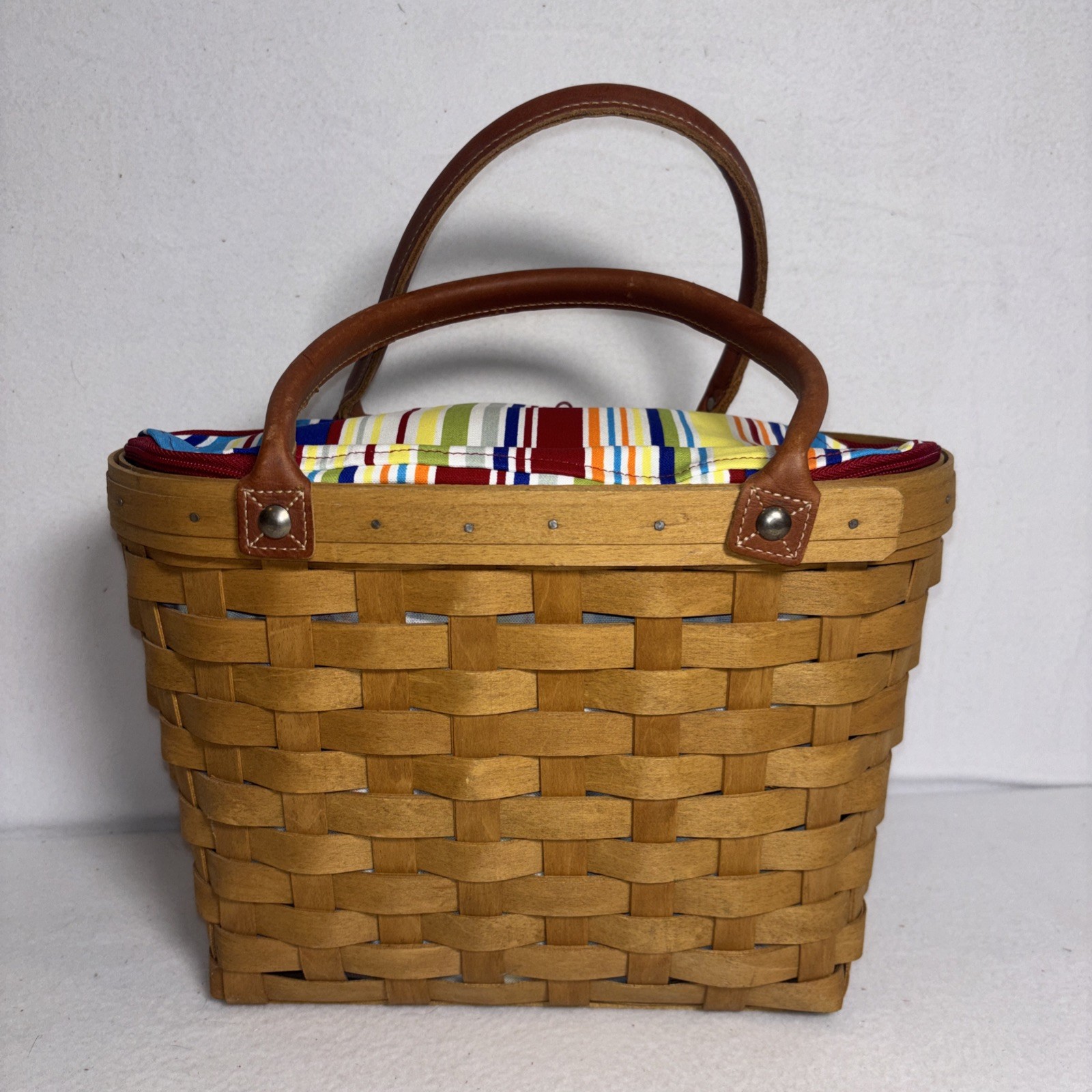 Longaberger Medium Boardwalk Basket With NEW Sunny Day Stripe Zippered Liner