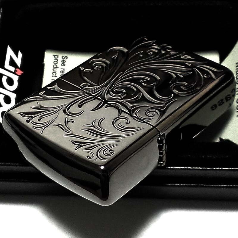 Zippo Oil Lighter Botanical Pattern Black Titanium Coating Armor Case Japan New