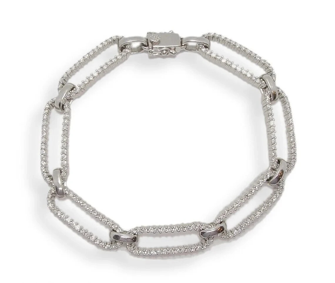 14K White Gold Over 3.97 Carat Diamond Rectangle Paperclip Men’s Bracelet 8.5″