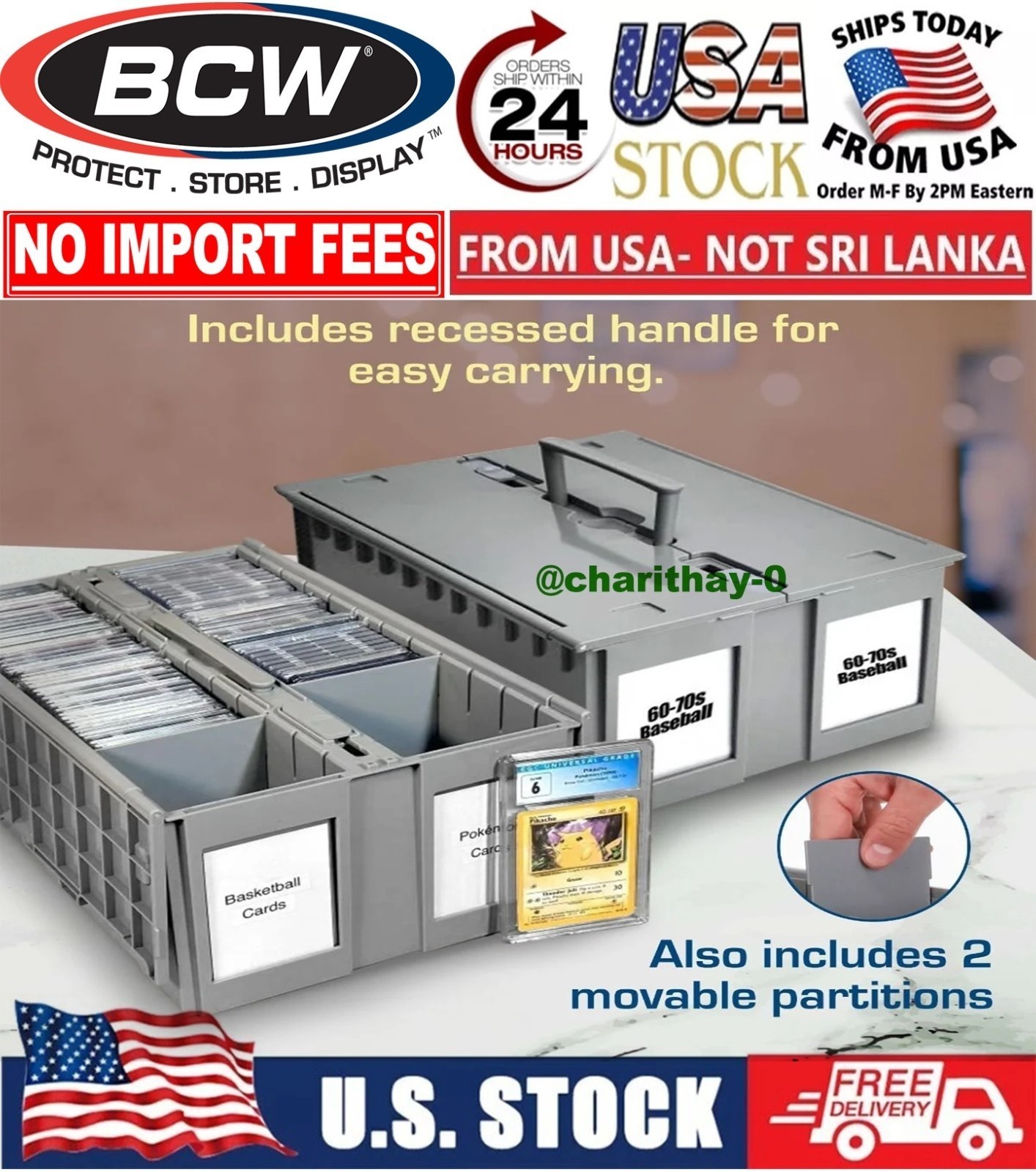 BCW Graded Card Bin 2 Row Gray Long Term Storage Box Hold PSA BGS SGC CSG Slabs