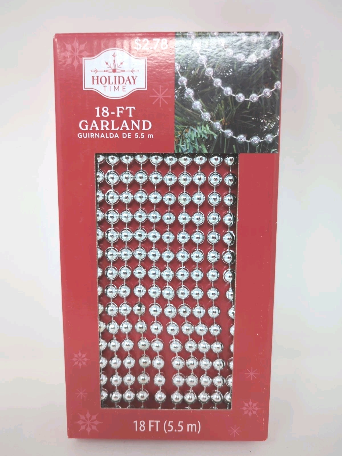 Holiday Time Silver Shiny Bead Garland 18 Ft Length Christmas Birthday Decor New