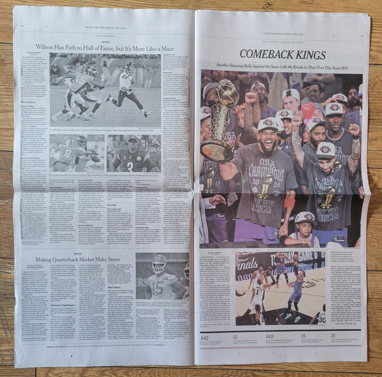 New York Times Newspaper June 15 2026 Collectible NY Knicks NBA Champions Game 5