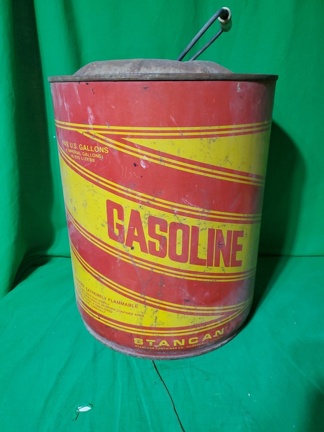 vintage Stancan 5 gallon metal gas can