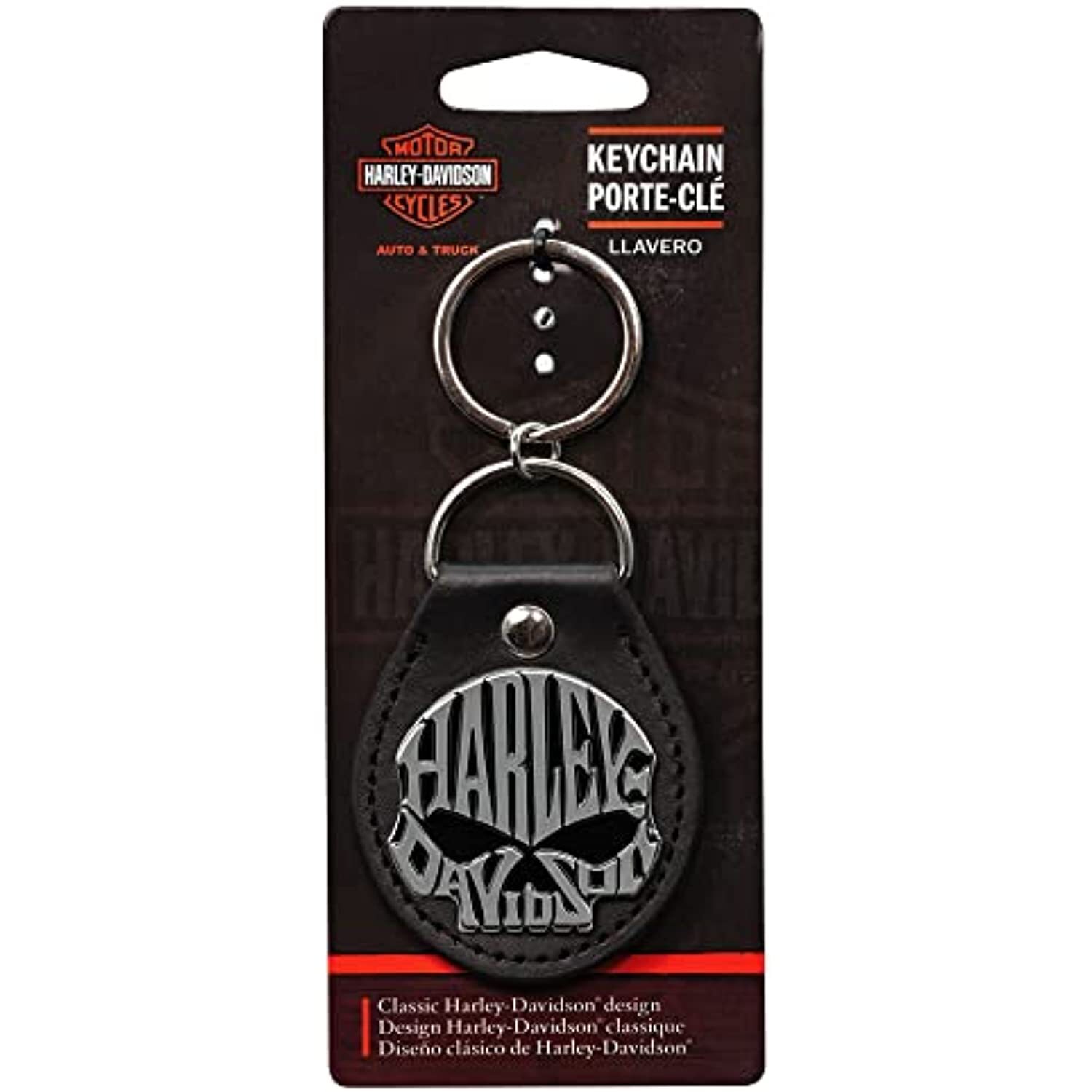 Harley-Davidson Willie G Skull Brushed Metal on Black Vinyl FOB Key Chain 4546