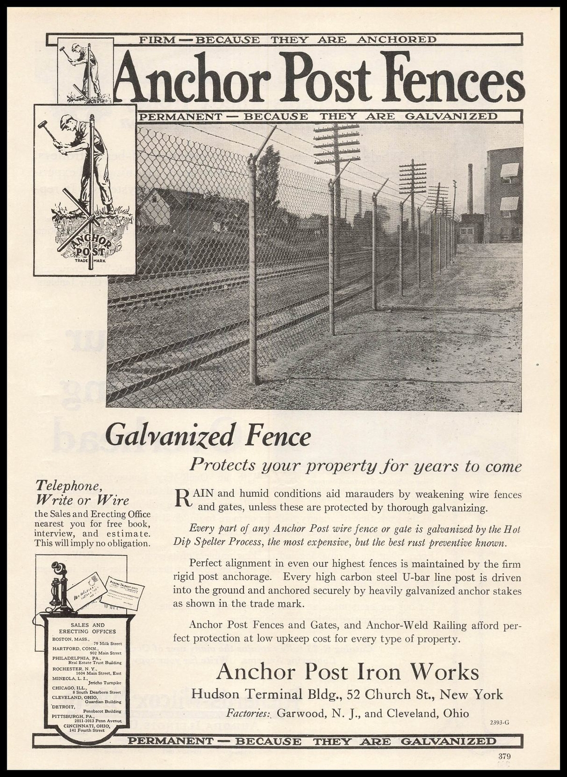 1922 Anchor Post Iron Works New York Photo Galvanized Fence & Gates Print Ad