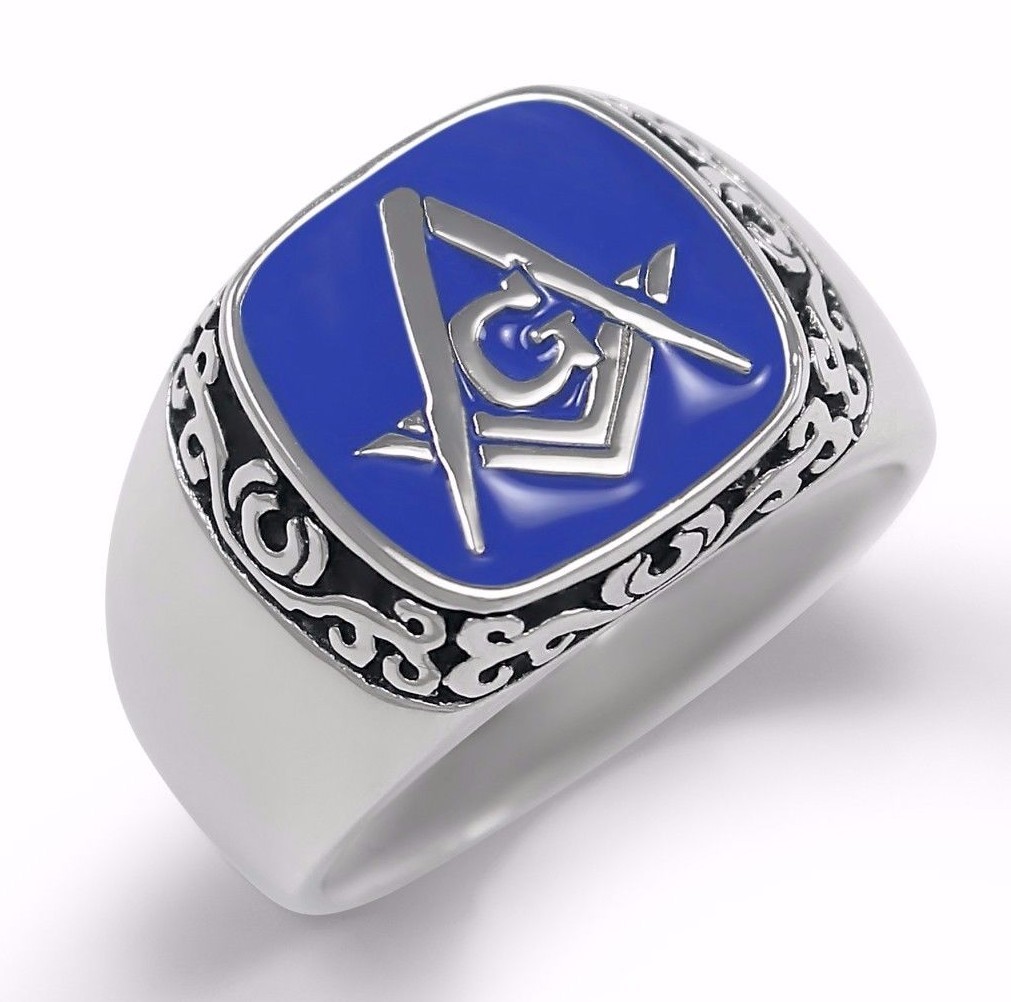 Masonic Sterling Silver Ring with Blue Square & Compass | Freemasonry Gifts