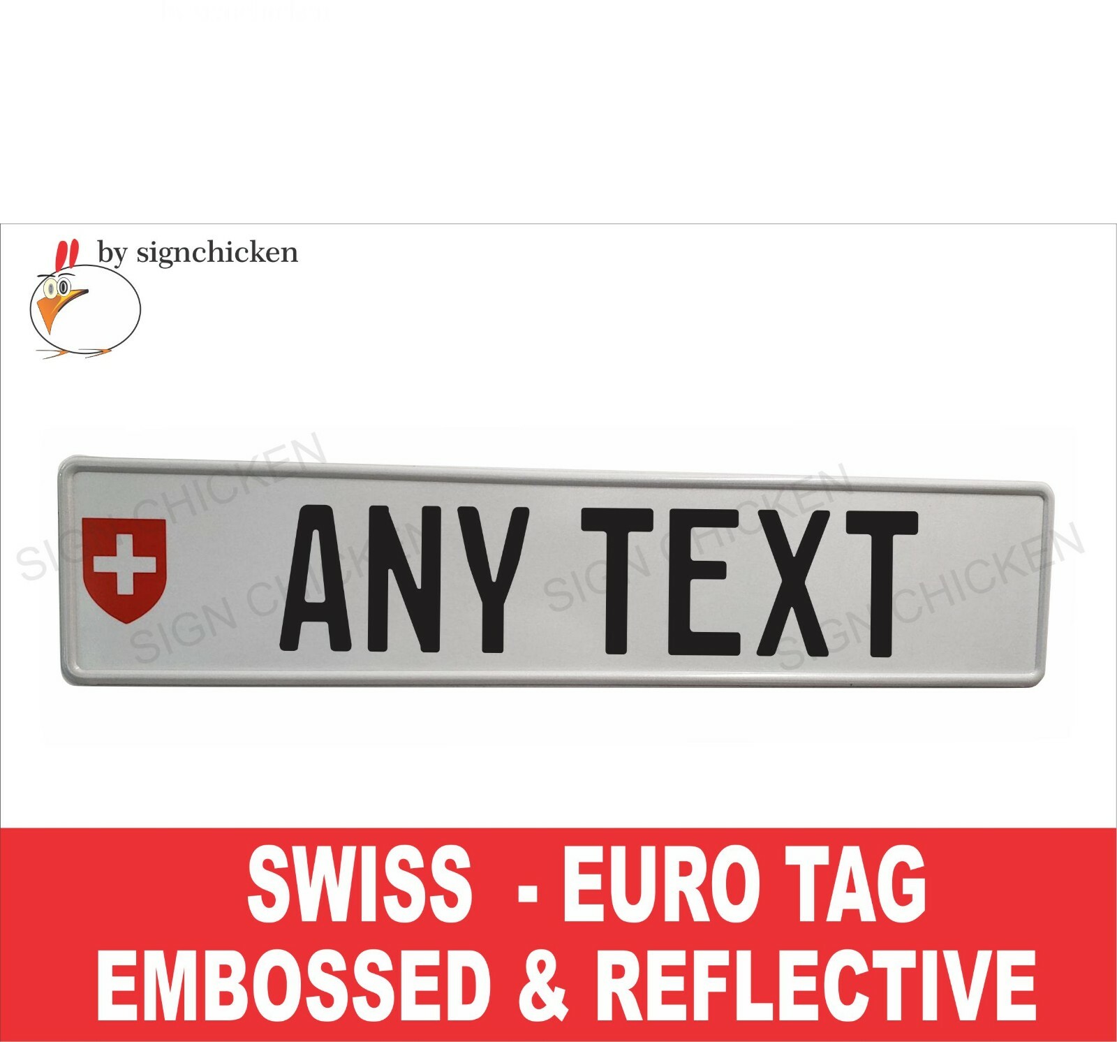 SWITZERLAND, SWISS Euro, European License Plate. Embossed – ANY TEXT, TAG, BMW