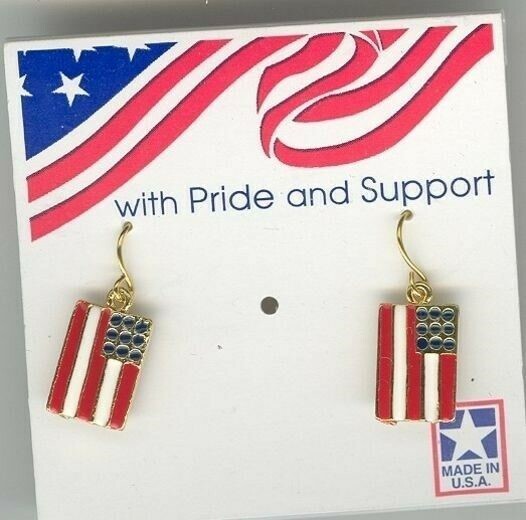 PAIR GOLD RED WHITE BLUE USA FLAG DROP DANGLE EARRINGS – MADE IN THE USA X495