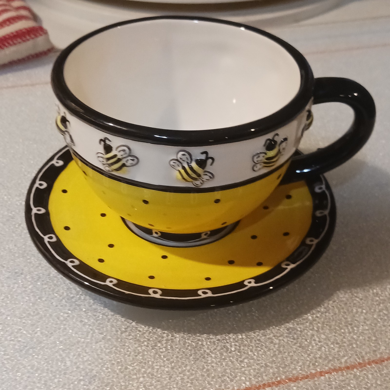 burton + BURTON Bee Tea Cup & Saucer Set 2pc Ceramic Yellow Microwave Safe