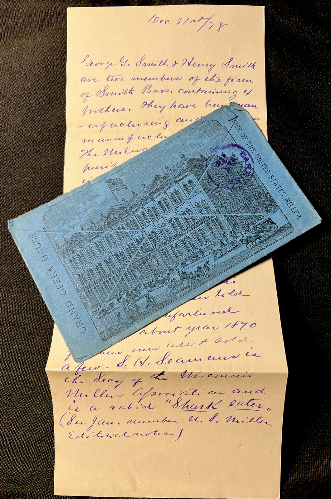 1878 antique U.S. MILLER Milwaukee Wisconsin LETTER to Washington DC R. Mason