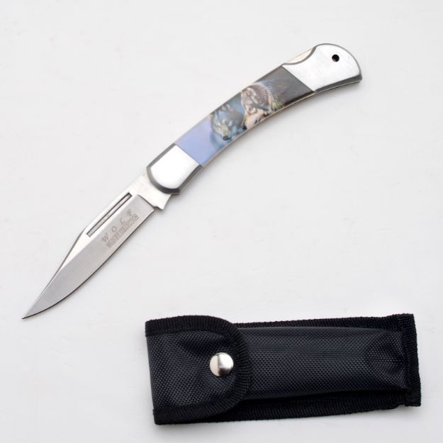 Wild Turkey Handmade Collection Folding Knife-3D Wolf Printed Handle+Nylon Case