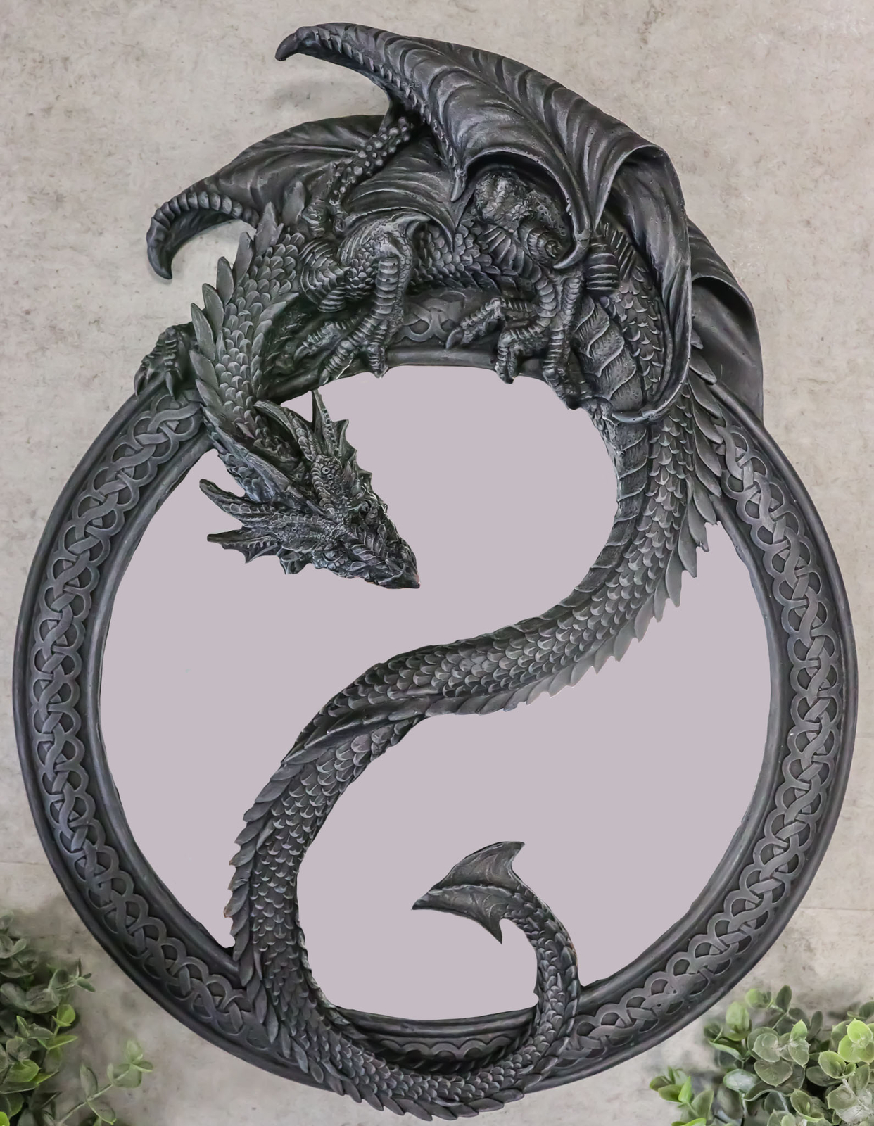 Feng Shui Yin Yang Harmony Celestial Dragon Wall Hanging Mirror Plaque Decor