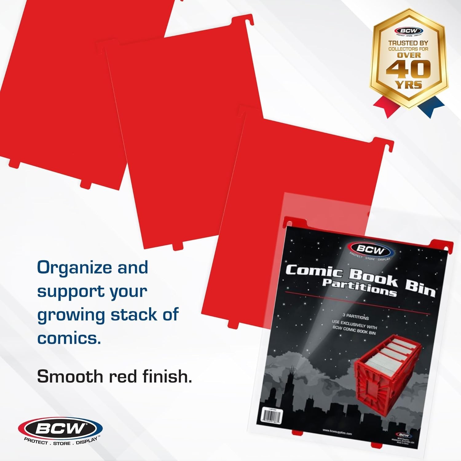 Visual Comic Collection Management | 3-Pack Red Dividers for Short and Long Bins