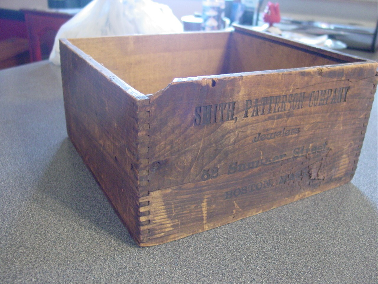 Antique Smith Patterson Jeweler Boston MA Summer Street Wood Shipping Box