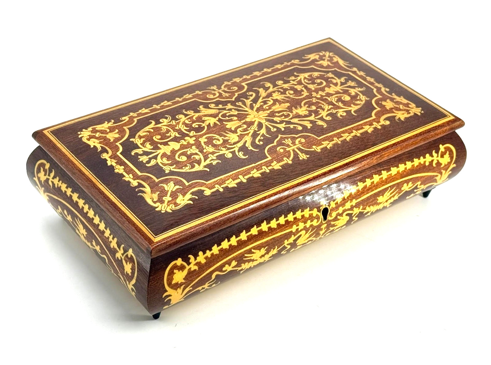 Vintage Florentine Inlaid Music Box Italy Edelweiss Swiss Jewelry 10.5″ Long
