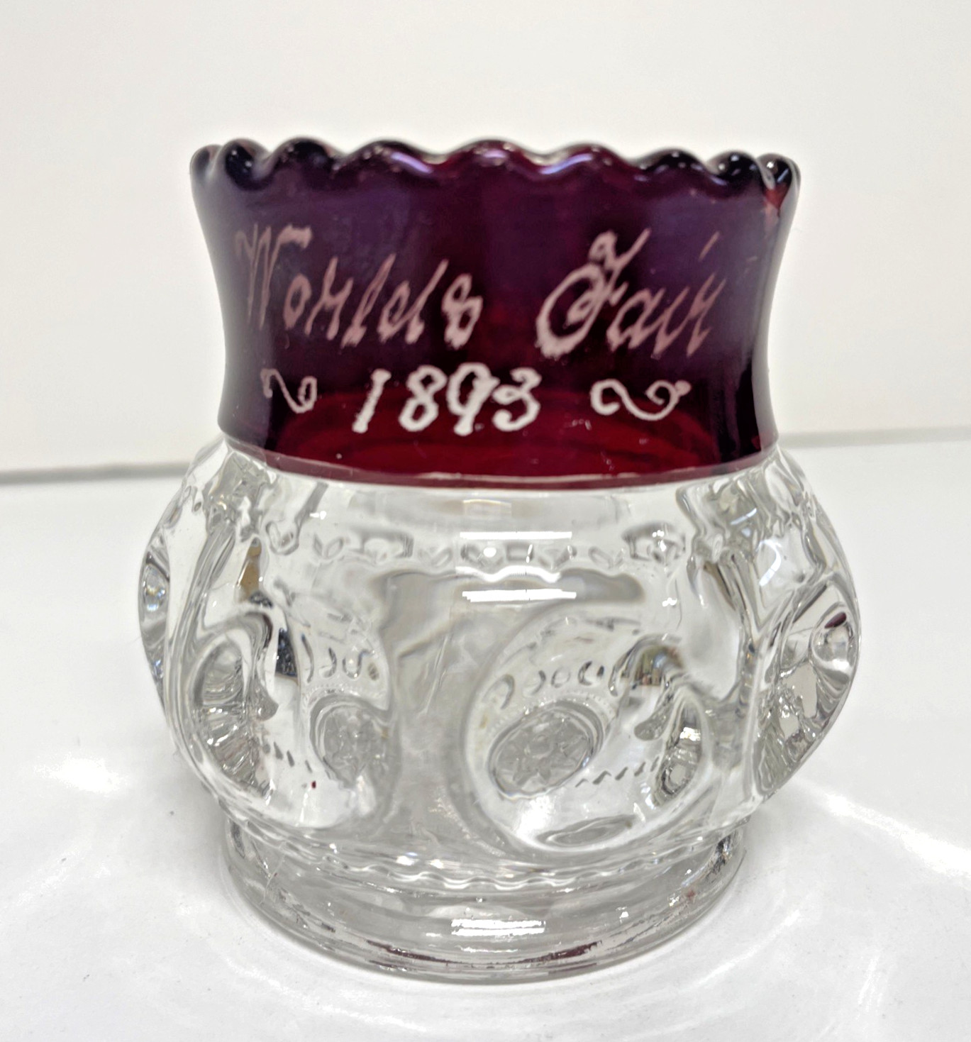 Antique 1893 Worlds Fair Chicago Souvenir Ruby Red Flash Glass Tumbler