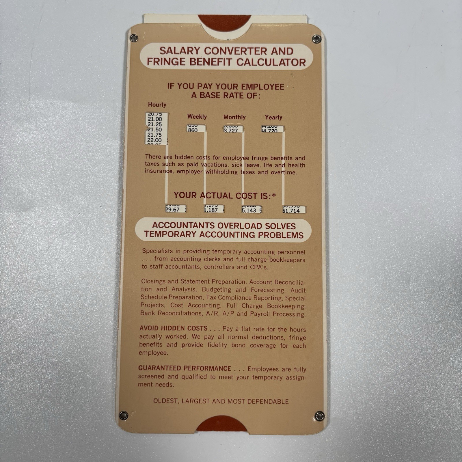 Vintage Salary Converter And Fringe Benefit Calculator Slide Rule Cerritos CA