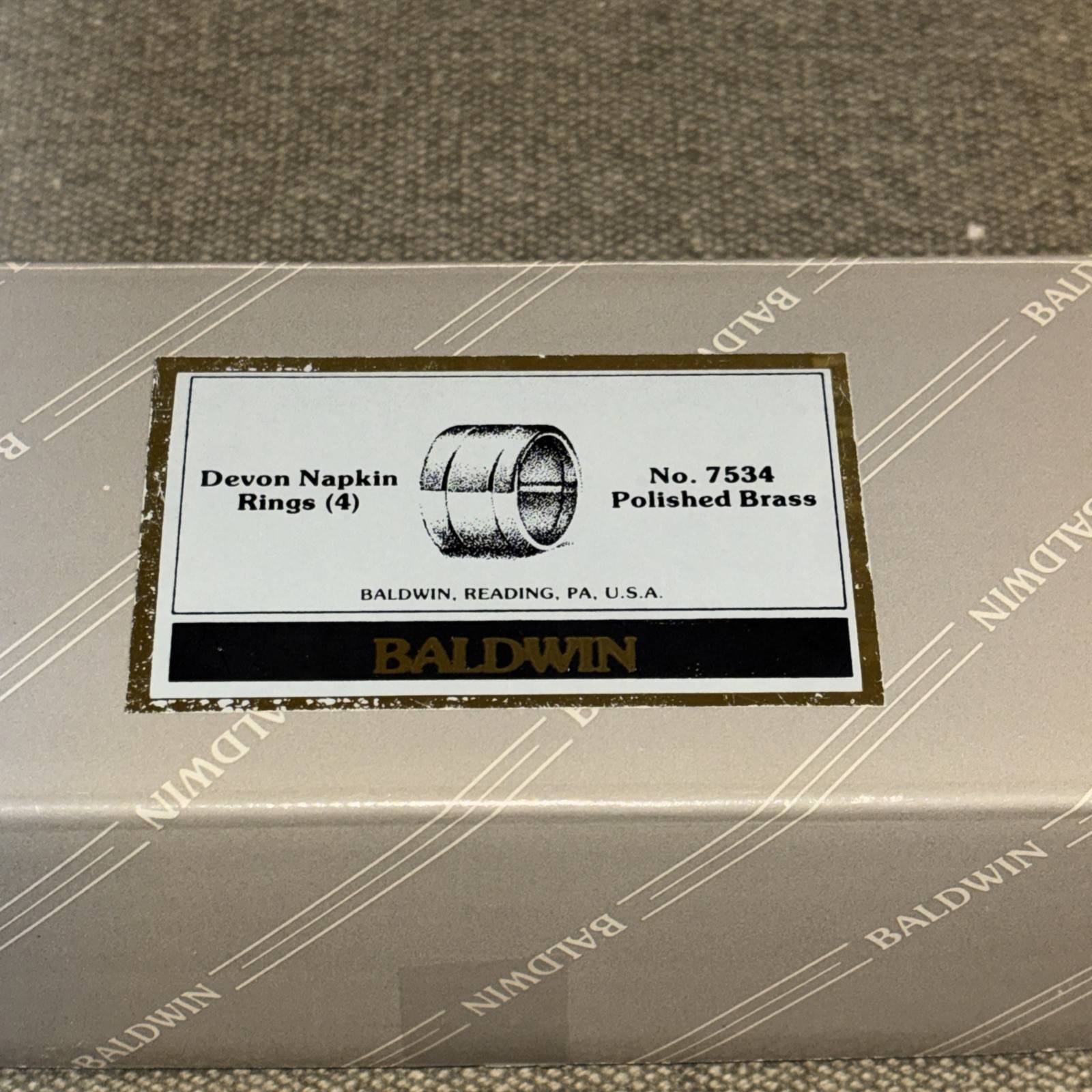 BALDWIN Napkin Rings Devon Polished Brass Set of 4 #7534 Original Box.