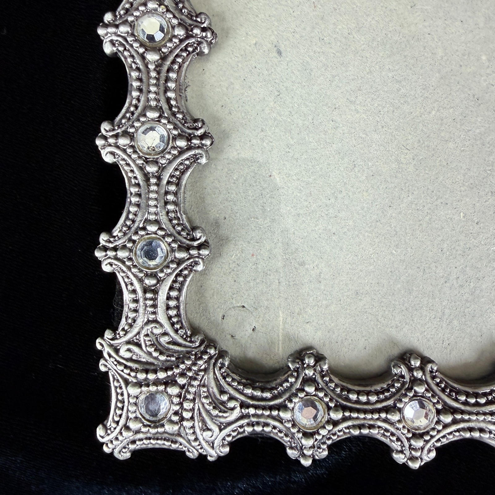Fancy Silver Tone Photo Frame Rhinestones Pewter Tone Crosses Fretwork 5X7 in