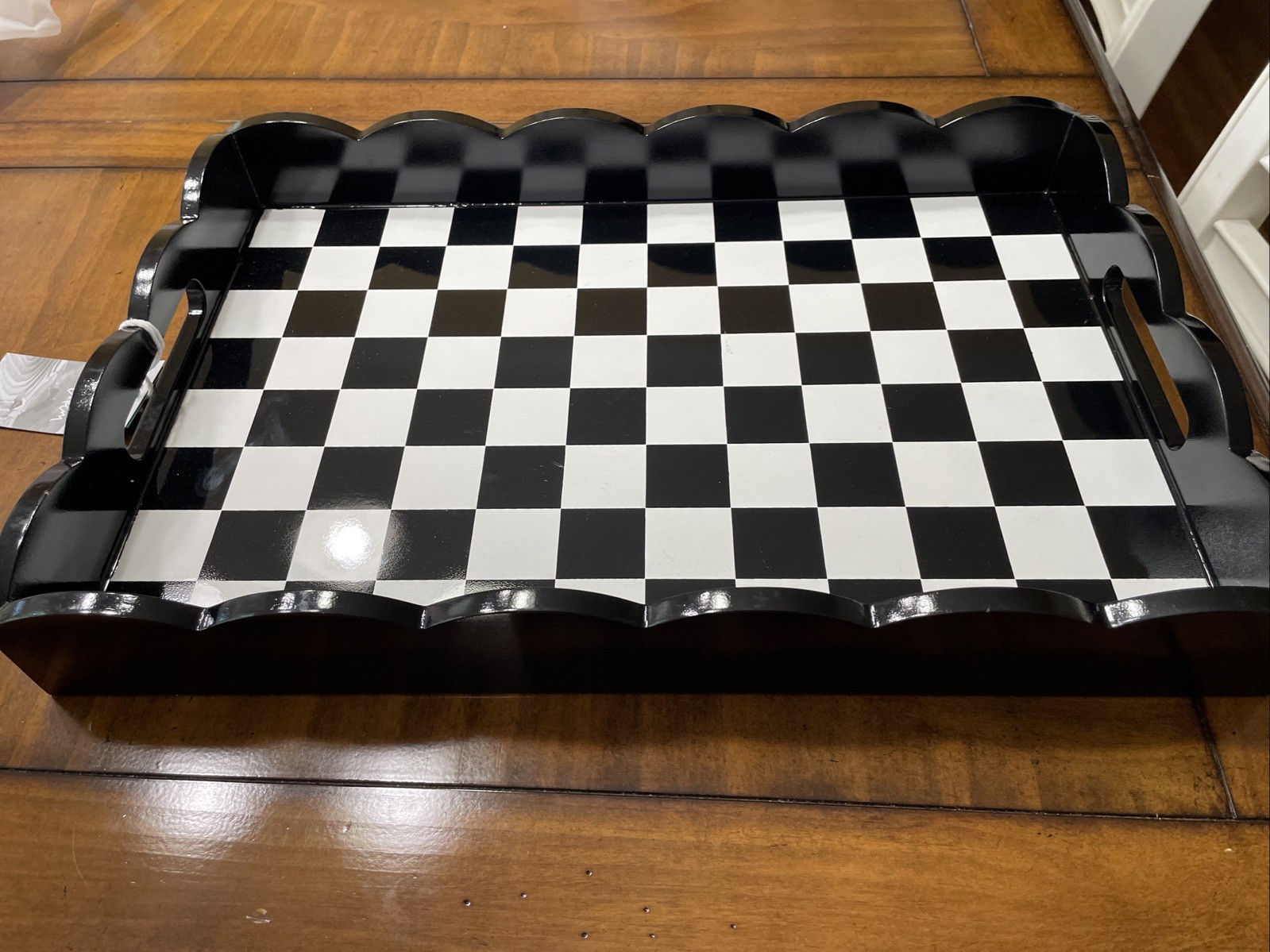 Black White Checkered Tray With Scalloped Edge MacKenzie Childs Dupe 18” x 12”