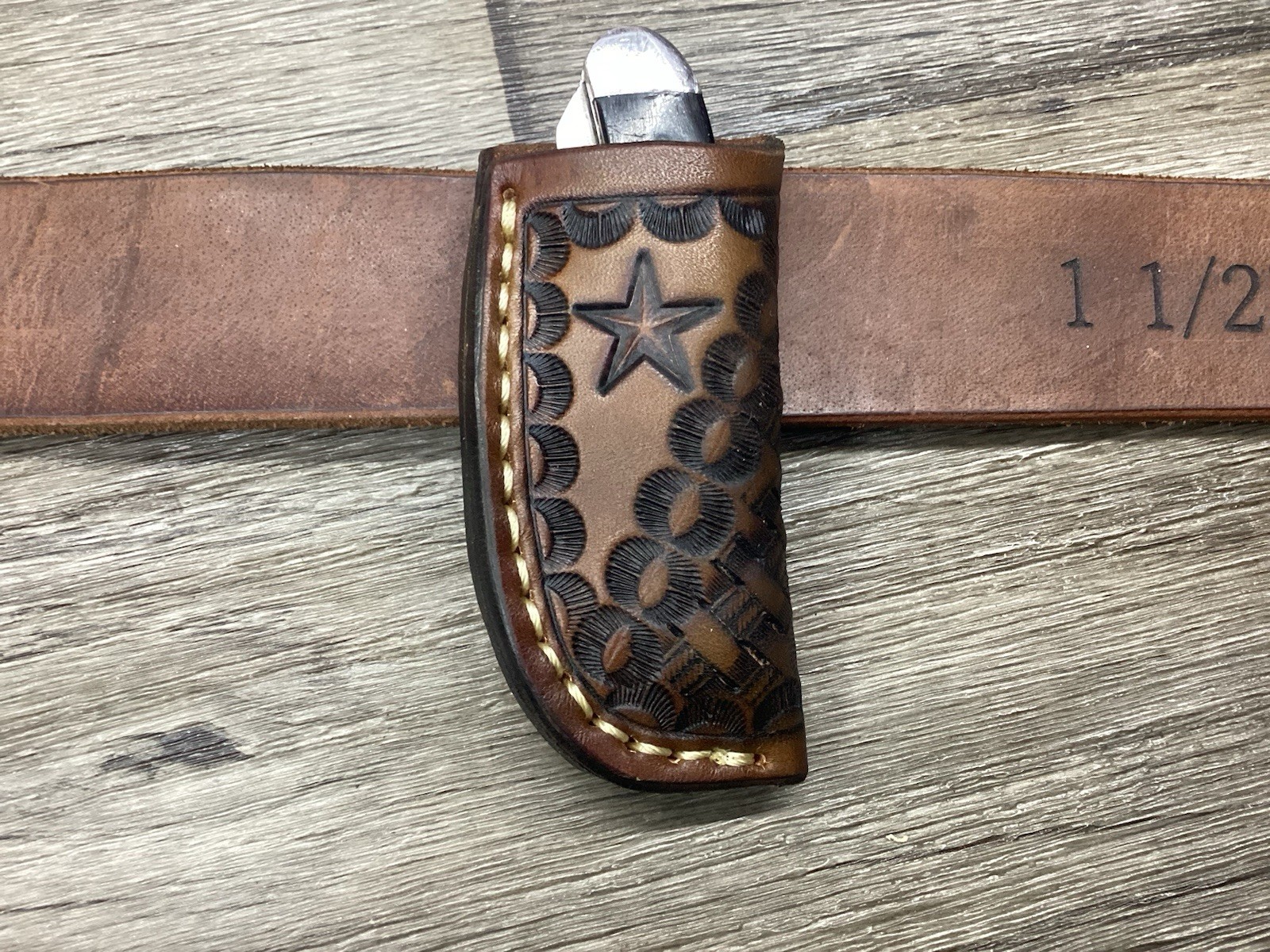 Leather Folding Knife Belt Loop Sheath Mini Trapper Size (Sheath Only)