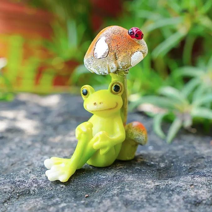 Miniature Fairy Garden Frog Sitting Next to Mushroom – Buy 3 Save $5