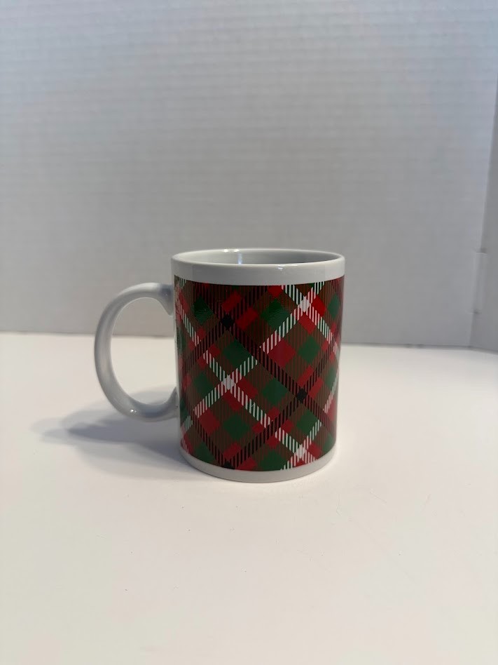 Plaid Coffee Tea Mug Red, Green, White, Black Just For You by MegaToys