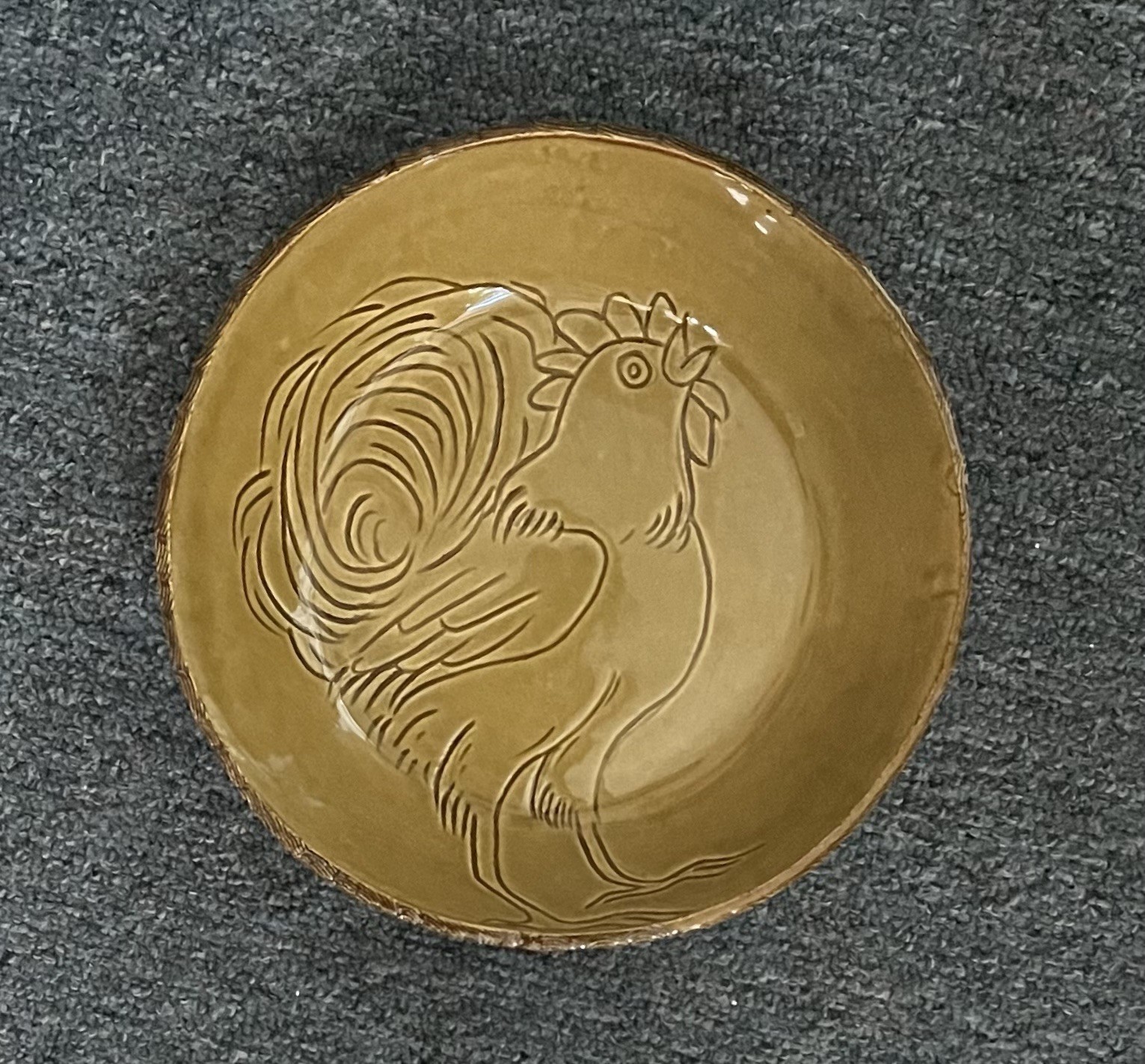 Miranda Thomas Pottery Round Brown 7 1/4 Inch Diameter Ceramic Rooster Dish