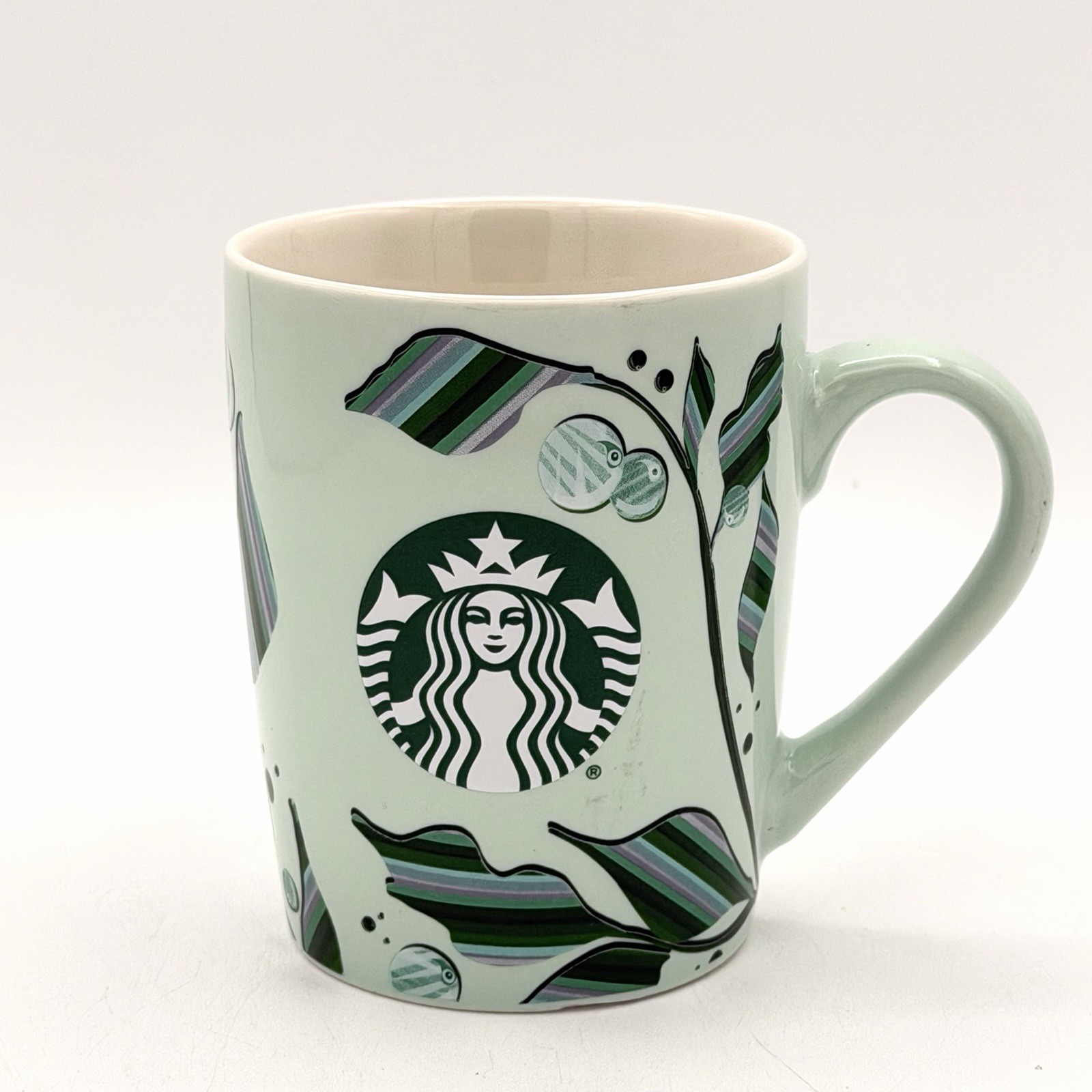 Starbucks 2021 Mint Green Floral Design With Siren Coffee Tea Mug 10 Oz