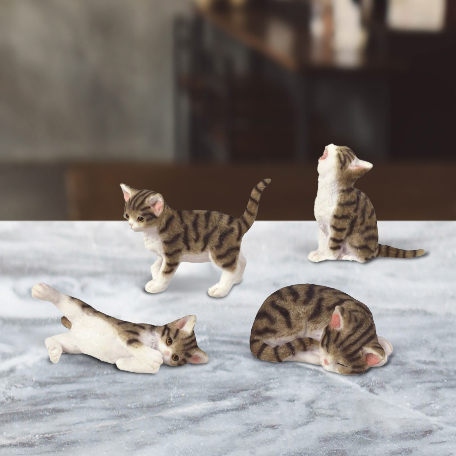 3″ H different poses miniature tan tabby cats Figurine 4 PCS Figurine Room Decor