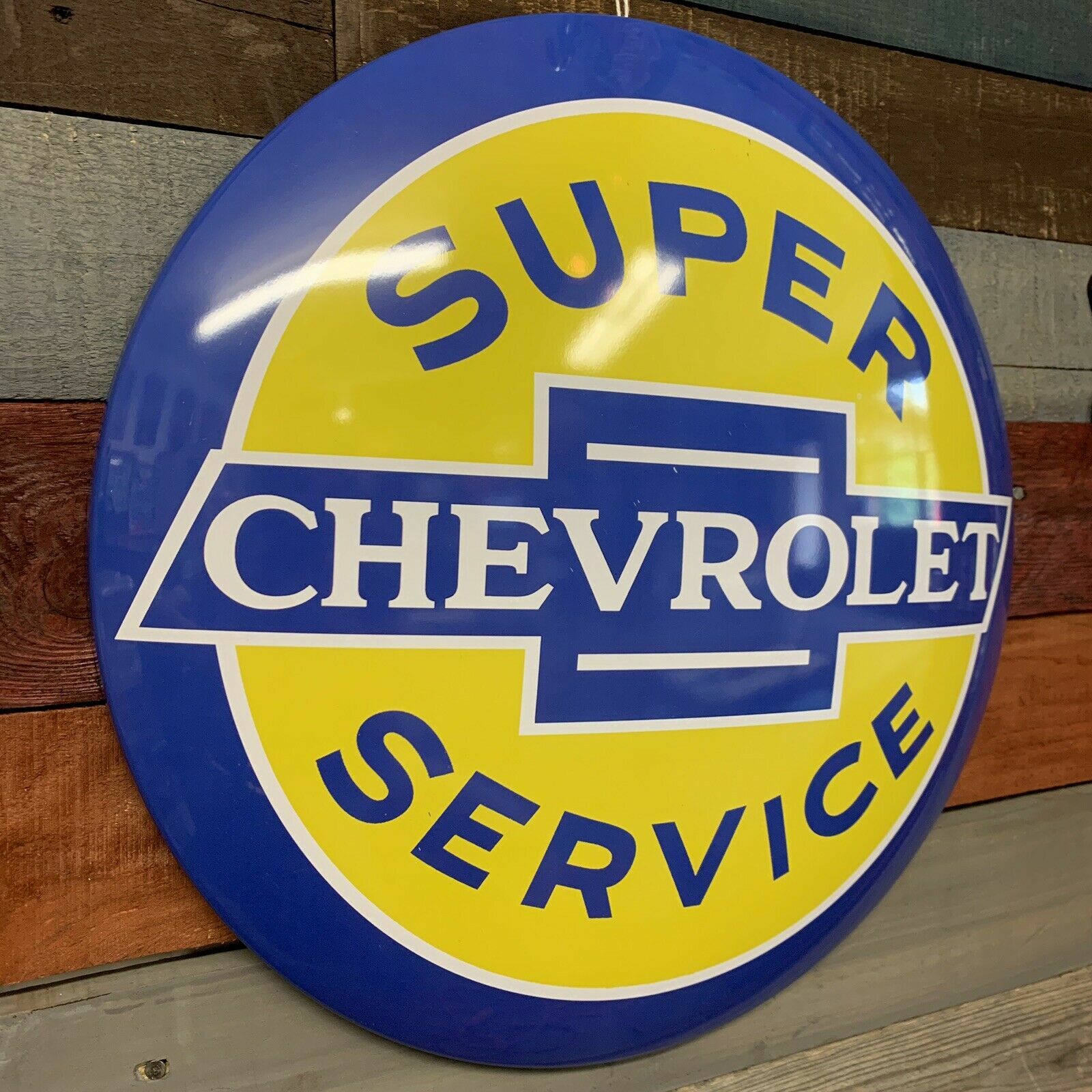 Chevrolet Super Service 15.5″ Licensed Domed Metal Sign – Bar, Man Cave, Garage