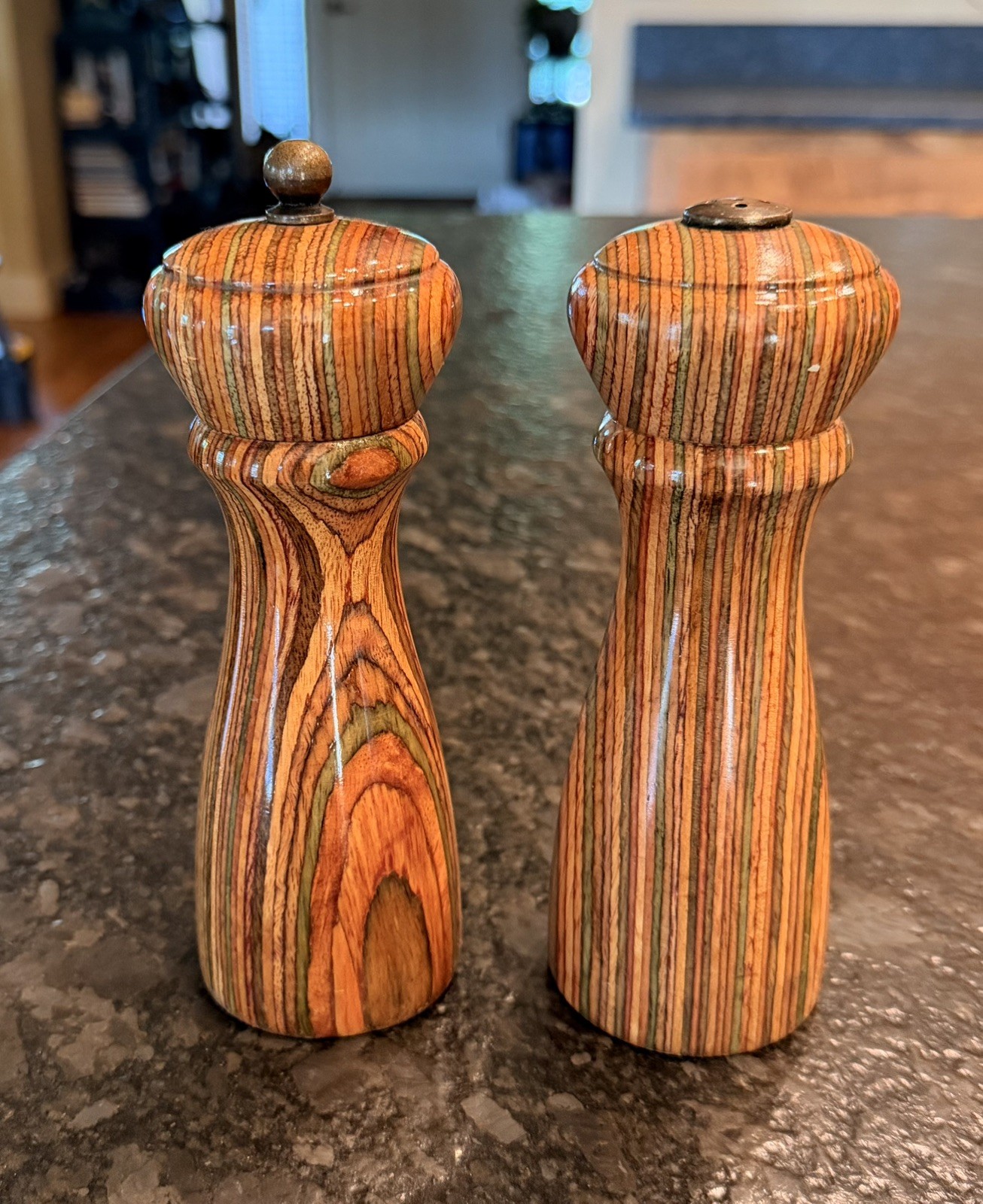 Vintage Mr Dudley Wooden Pepper Mill And Salt Shaker Unique Rainbow Boho Set
