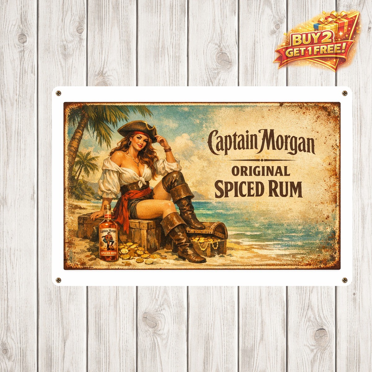Captain Morgan Spiced Rum 8×12 Vintage Metal Tin Sign Bar Man Cave Decor