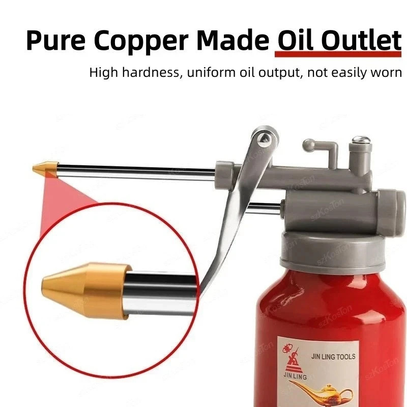 Hand Pump Oiler Can Professional Level 8oz Capacity with Metal Long Flex Spout