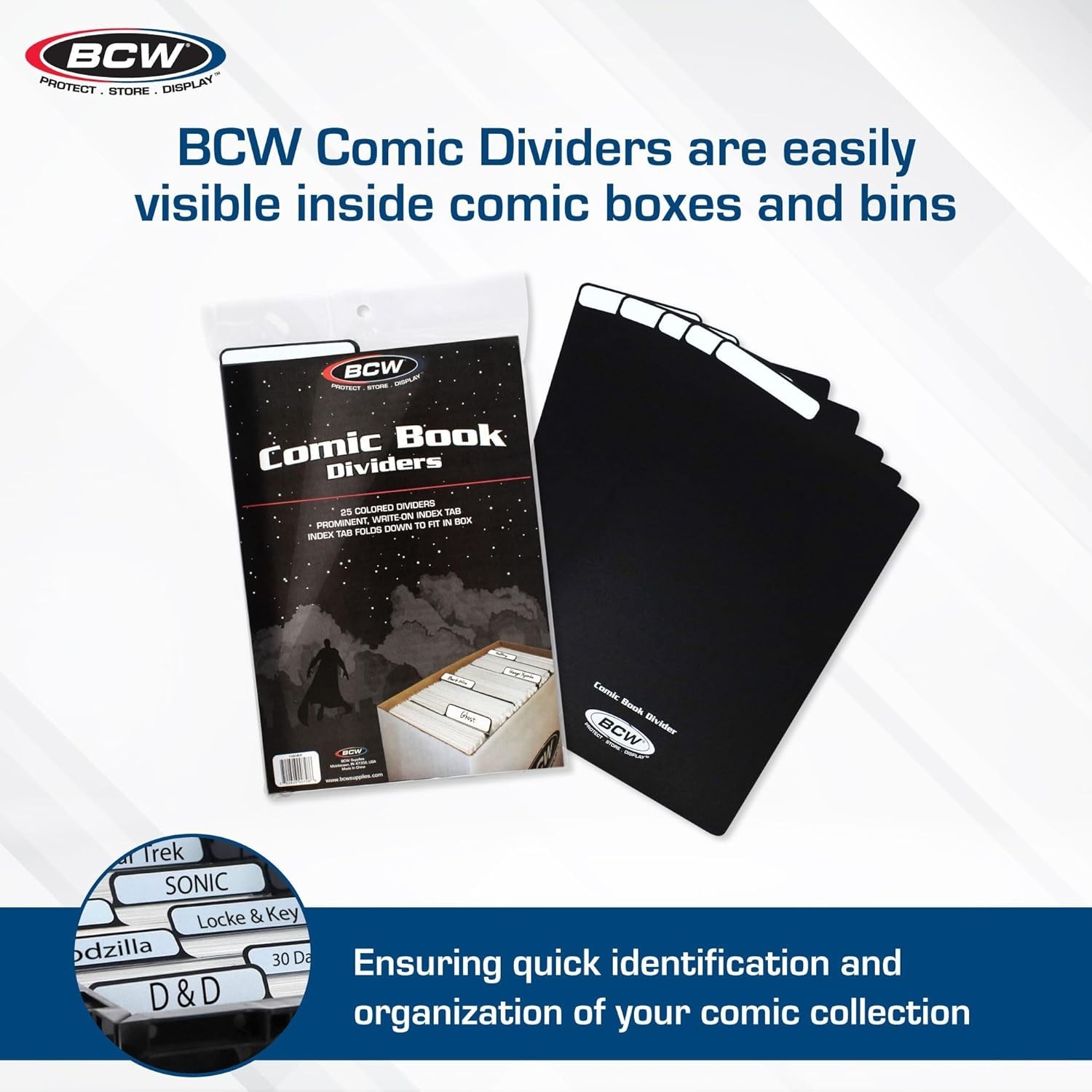 Space-Efficient Black Comic Book Dividers – Durable 25 Pack with Write-On Tabs