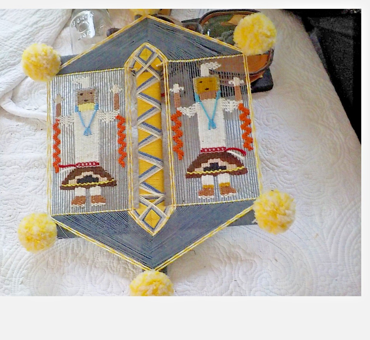 21″ Yei Weaving Wall Hanging Holy People Dancers God’s Eye Navajo vintage large