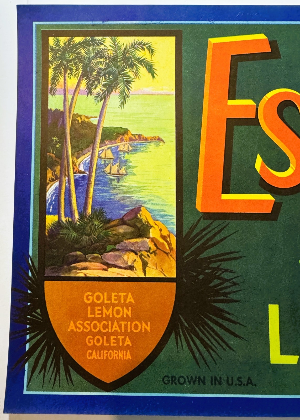 Vintage 1950s Estero Lemons Crate Label Santa Barbara County, CA, Nautical Decor