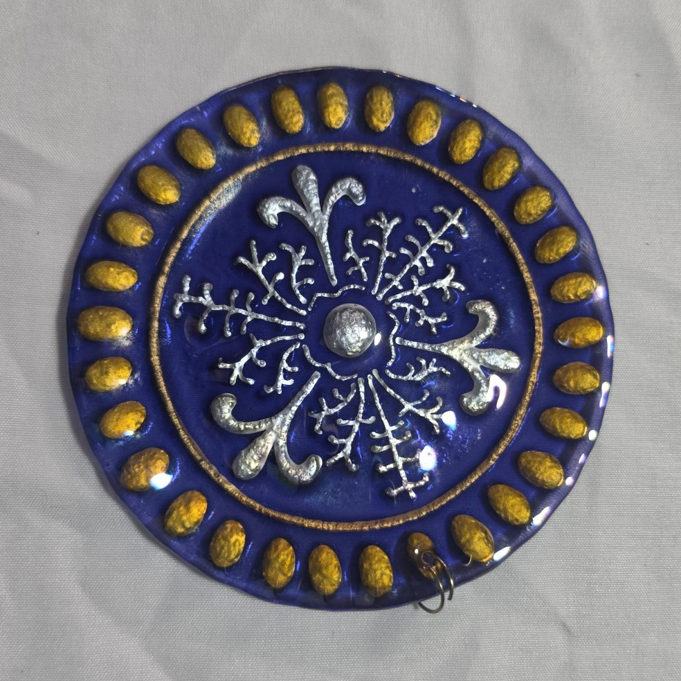 Blue Gold White Snowflake Decorative Collector Plate, Round, All Occasions