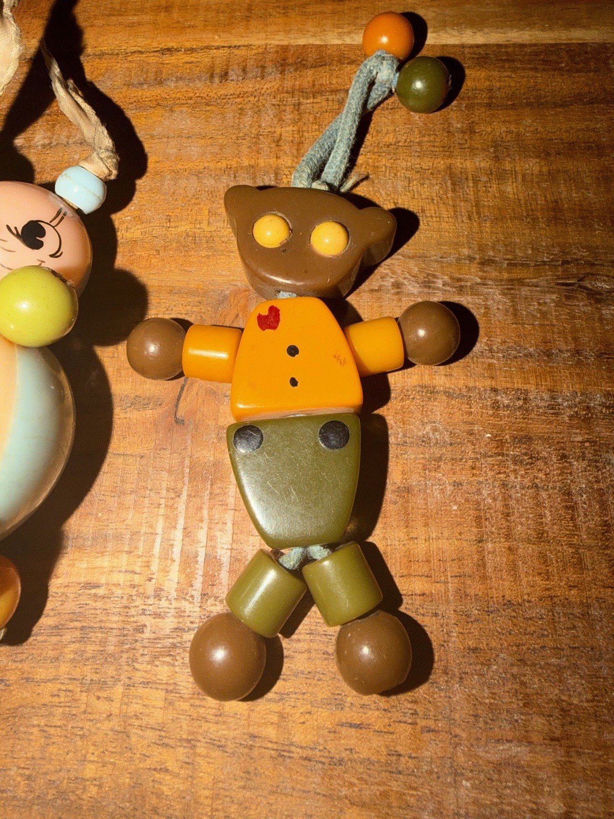 VTG 40s Bakelite & Hard Plastic Rabbit & Bear Tykie Toy Crib Toy Rattle Lot Of 2