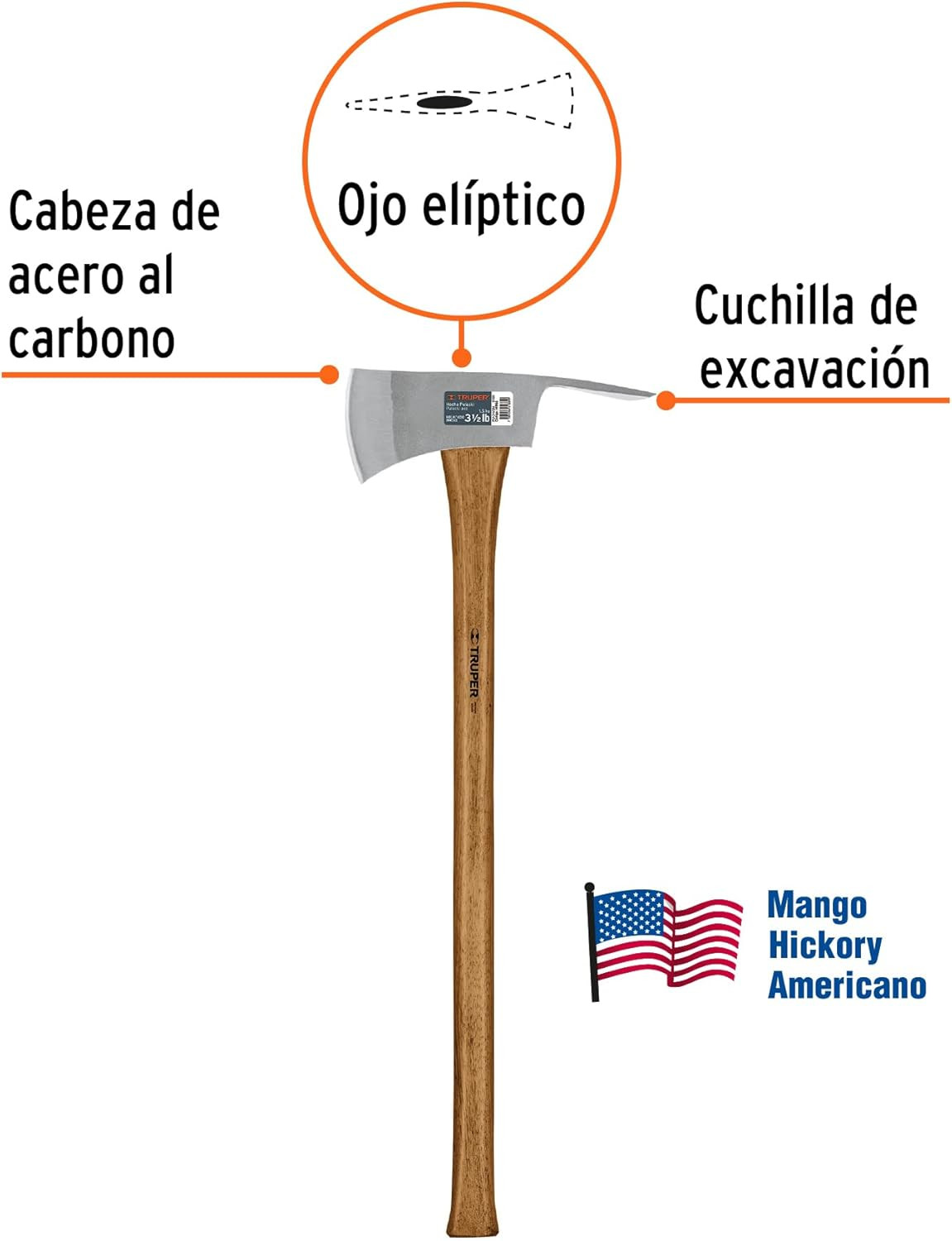 Durable 35-Inch Pulaski Axe with Forged Steel Head & Hickory Handle