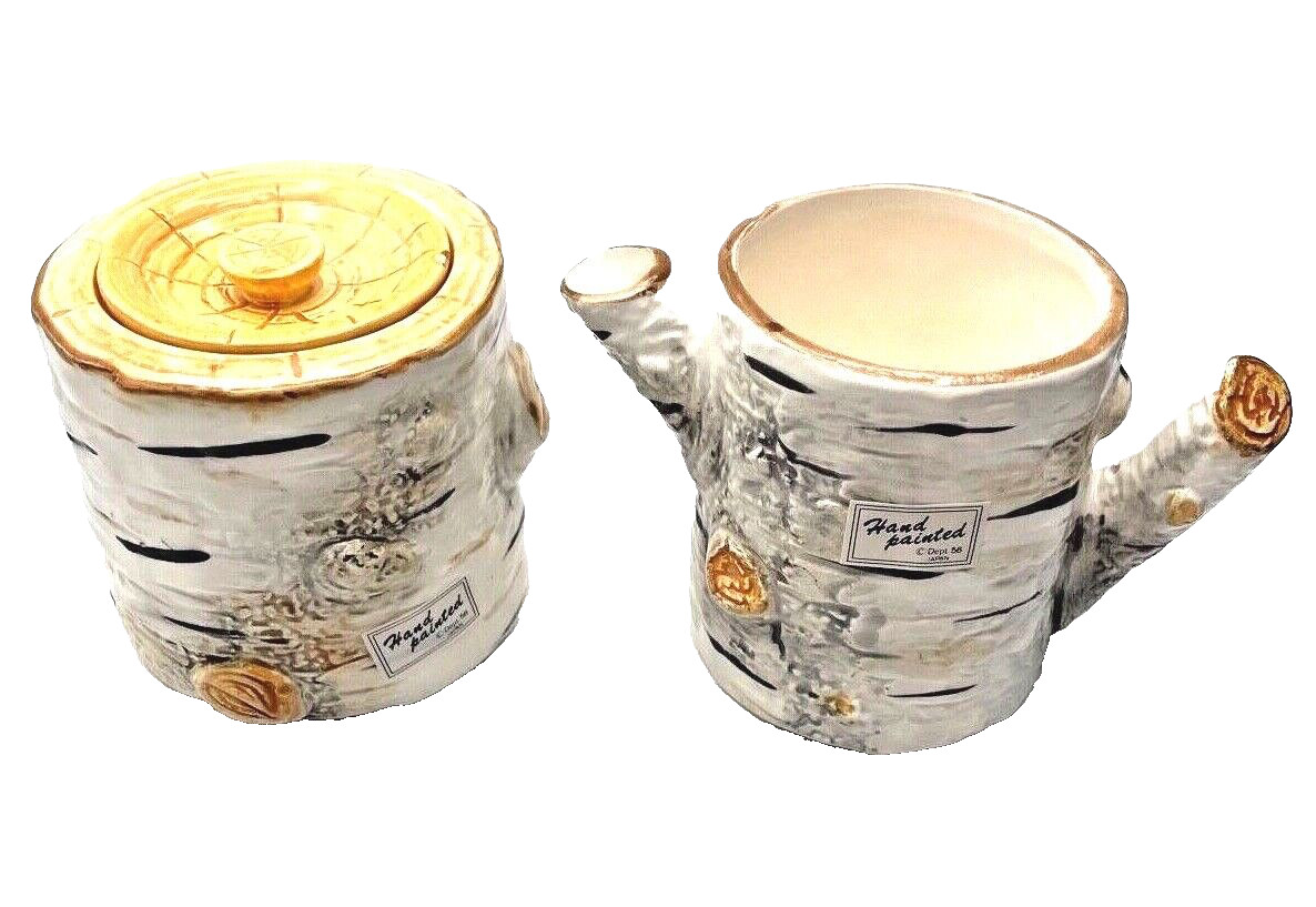 Vintage Department 56 Birch Bark Sugar & Creamer Made in Japan