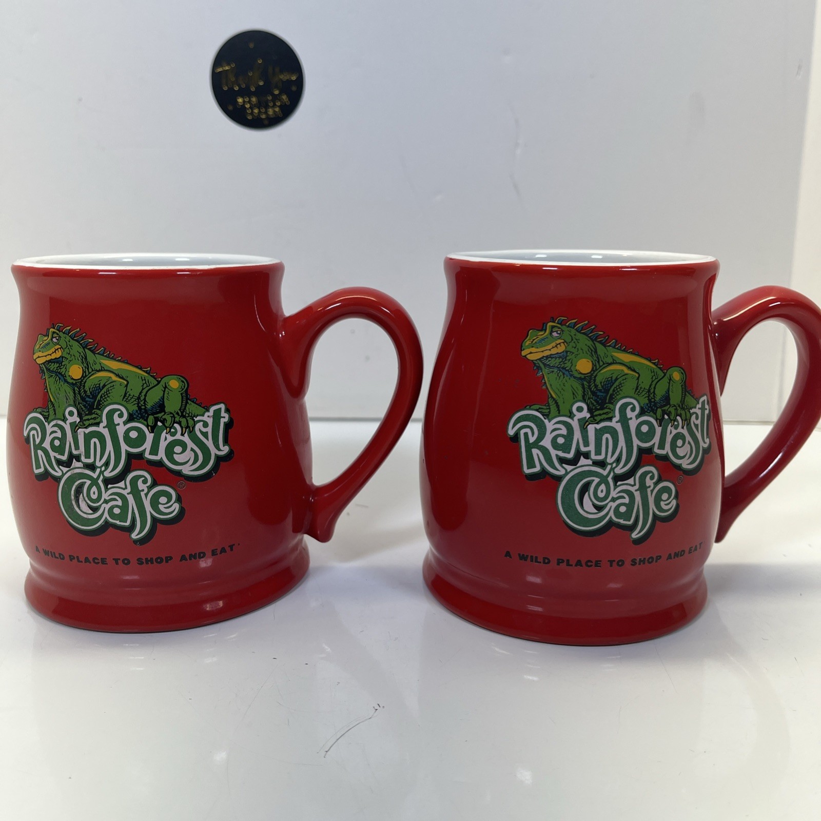 Two Rainforest Cafe Mug IGGY IGUANA Red Ceramic Unique Shape Collectable