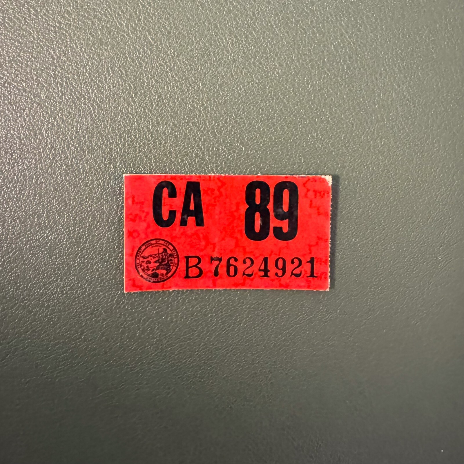 Authentic CALIFORNIA 1989 License Plate Sticker Tag Tab – New Thin Adhesive Back