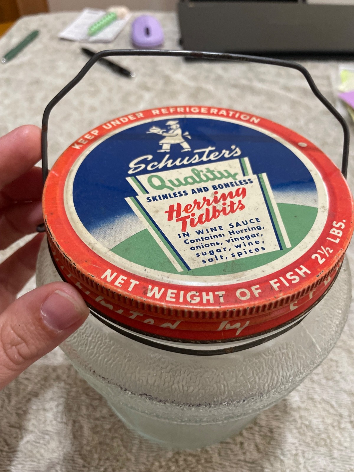 Schuster’s Quality Herring Tidbits 2.5 Pounds Glass Jar From Wisconsin