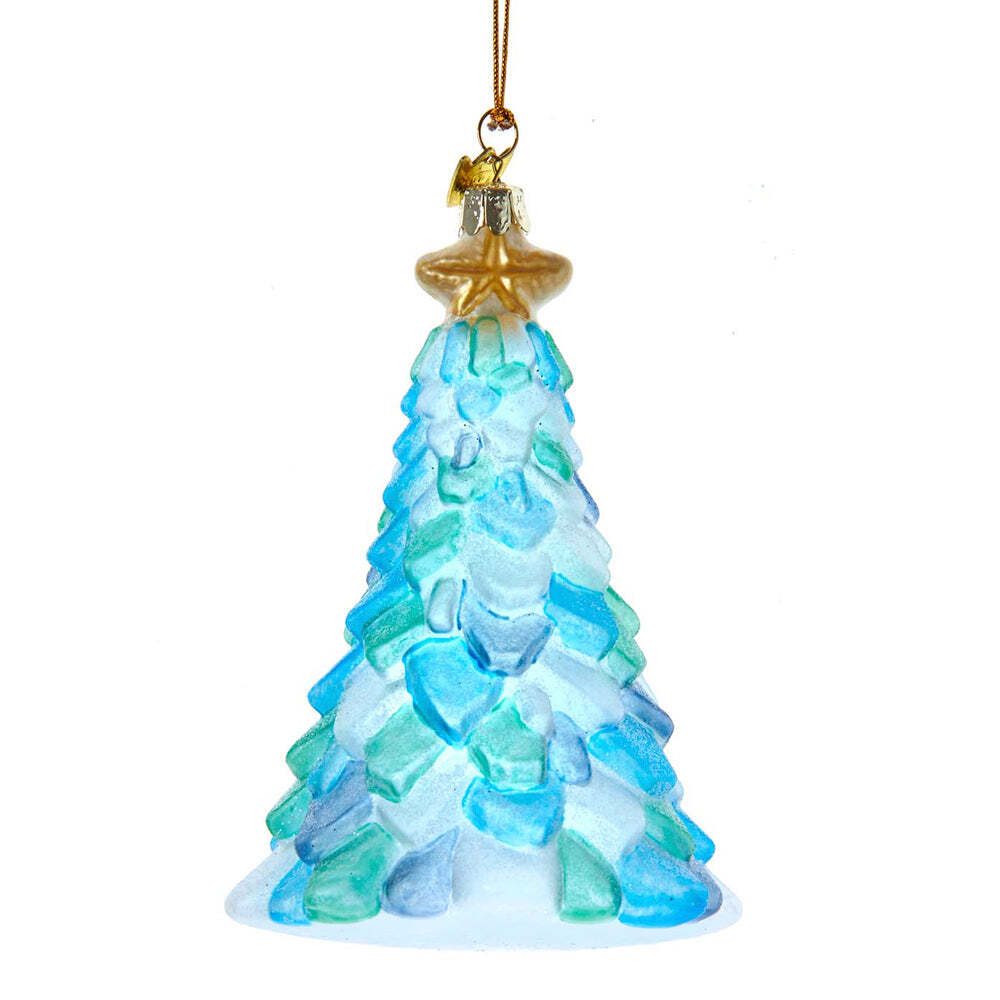 Sea Glass Christmas Tree Glass Ornament 5″