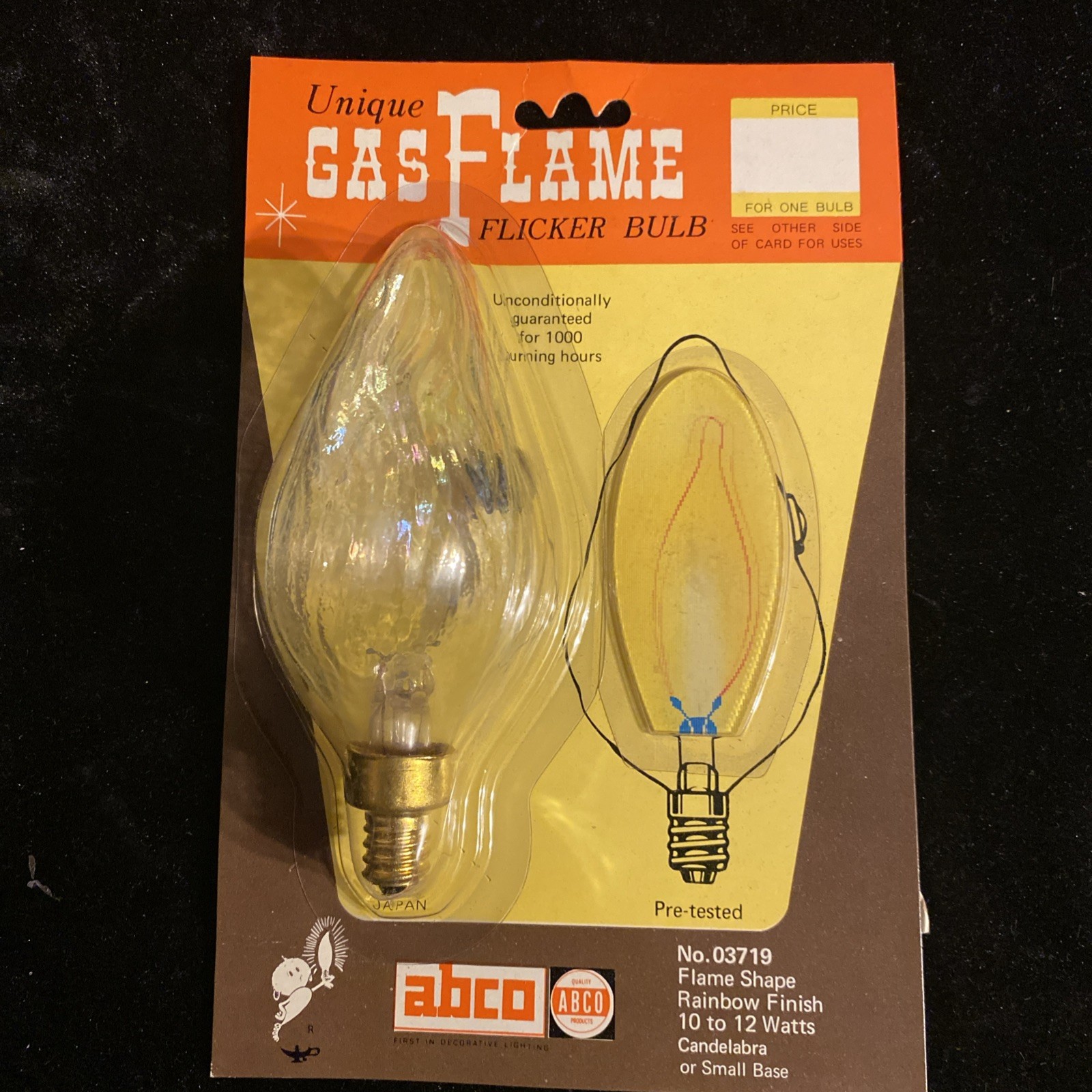VTG NOS 12 Case ABCO Gas Flame Flicker Light Bulb Bala Fire Rainbow Iridescent