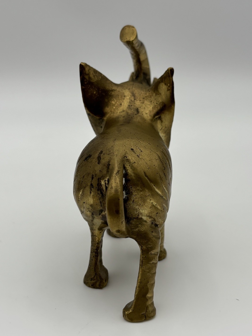 Vintage Solid Brass Elephant Figurine Small Statue Trunk Up, Made in Taiwan, 4”