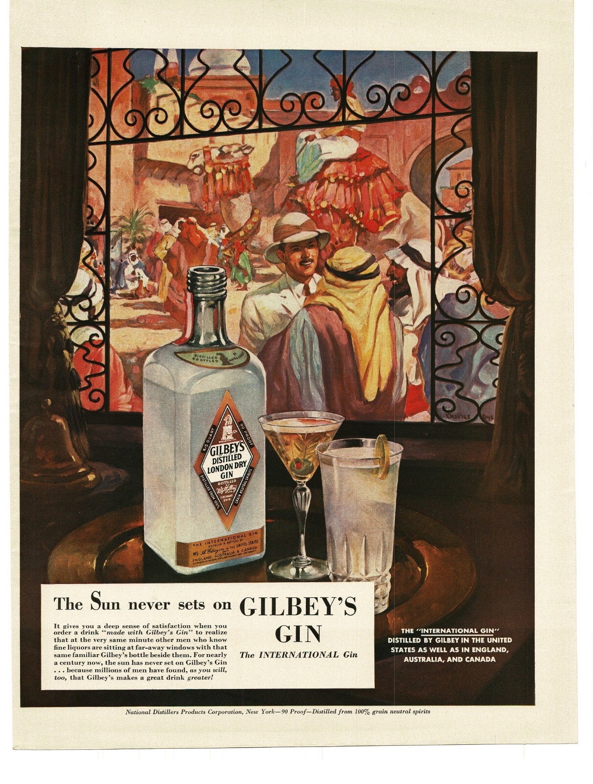 1941 Gilbey’s Gin Martini Middle East Market art Vintage Print Ad