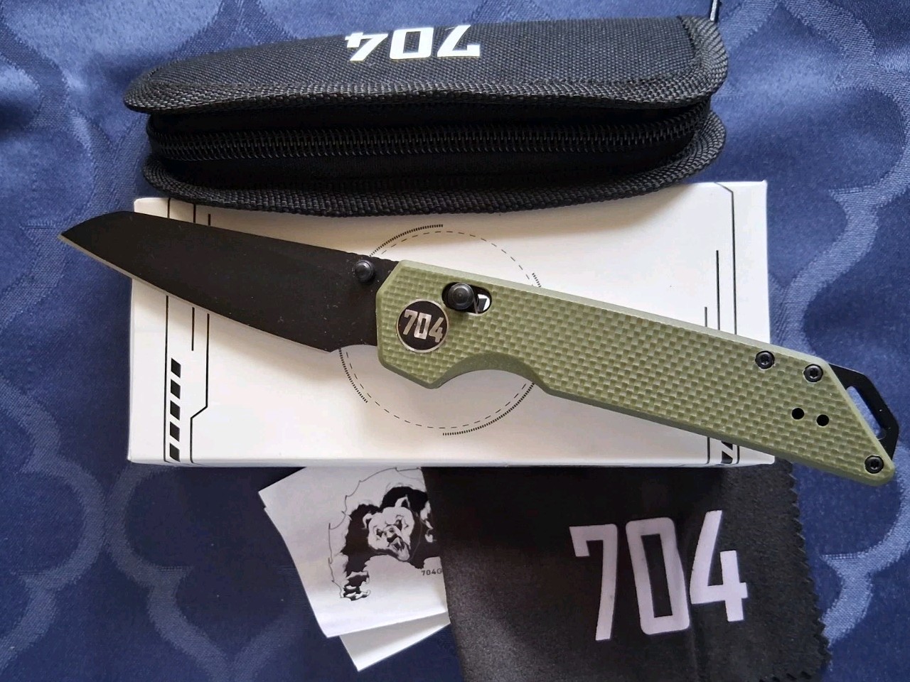 *NEW*🔥 704 GEAR – Hornet w/Black 14C28N Reverse Tanto Blade & OD Green Handle